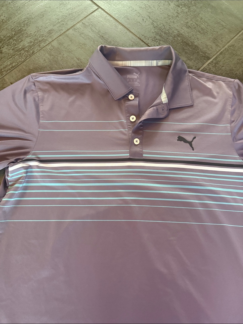 Puma Men's Purple Polo with Horizontal Stripe Accents - Picture 3 of 5